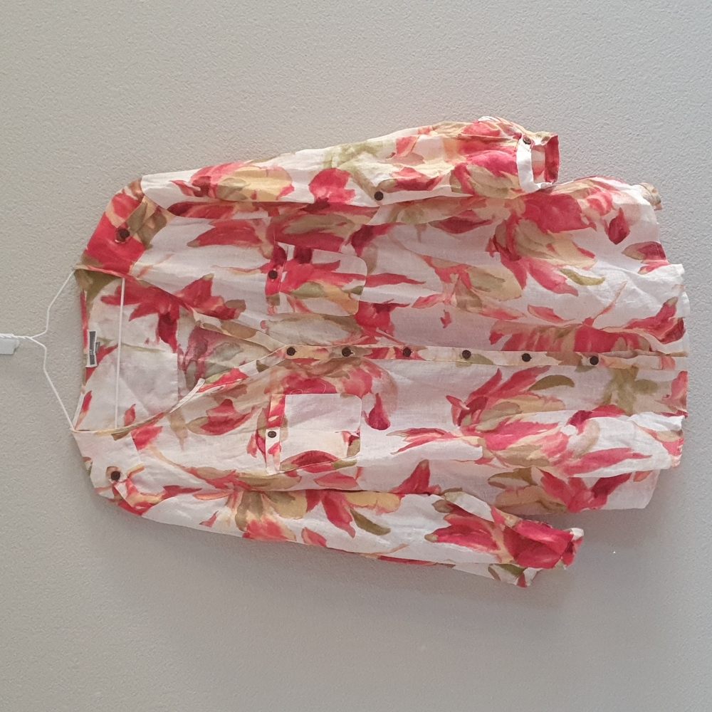 JM Collection Button Down Blouse Floral 100% Linen 20W 20 W